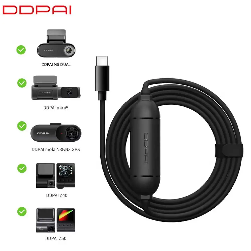 DDPAI 12/24V Type-C USB Car Charger Hard Wire Hardwire Kit for DDPAI MINI5 /N3/Z40/Z50/Z60/N5DUAL Dash Cam Camcorder Vehicle DVR