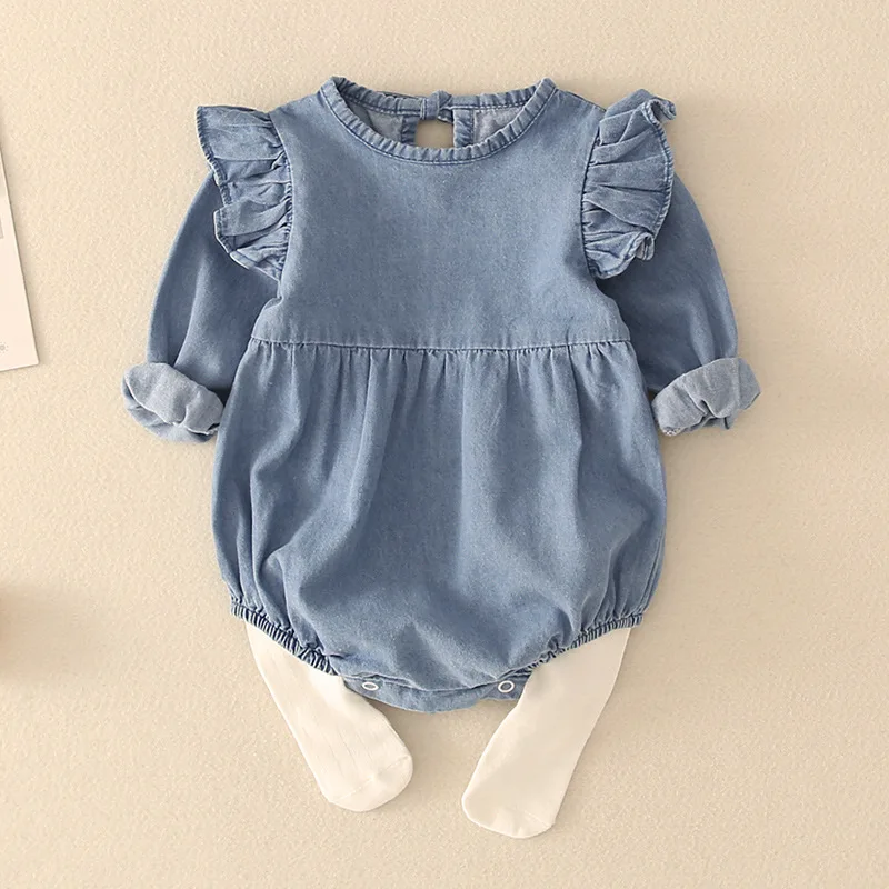 Toddler Romper Spring Autumn Baby Girl Boy Long-sleeve Denim Romper Baby Boy Solid jumpsuit Baby Girl Outfit Brother Sister Look