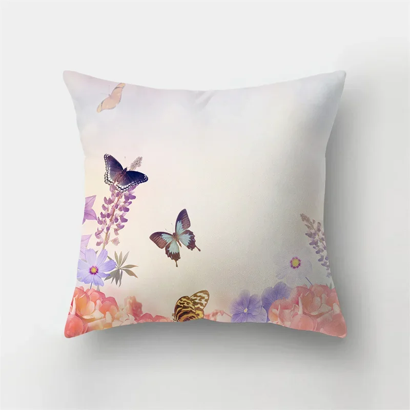 Piękny motyl kwiatowy grafika z krajobrazem wzór, pokrowiec na poduszkę domu Sofa do salonu poduszka dekoracyjna 45x45cm