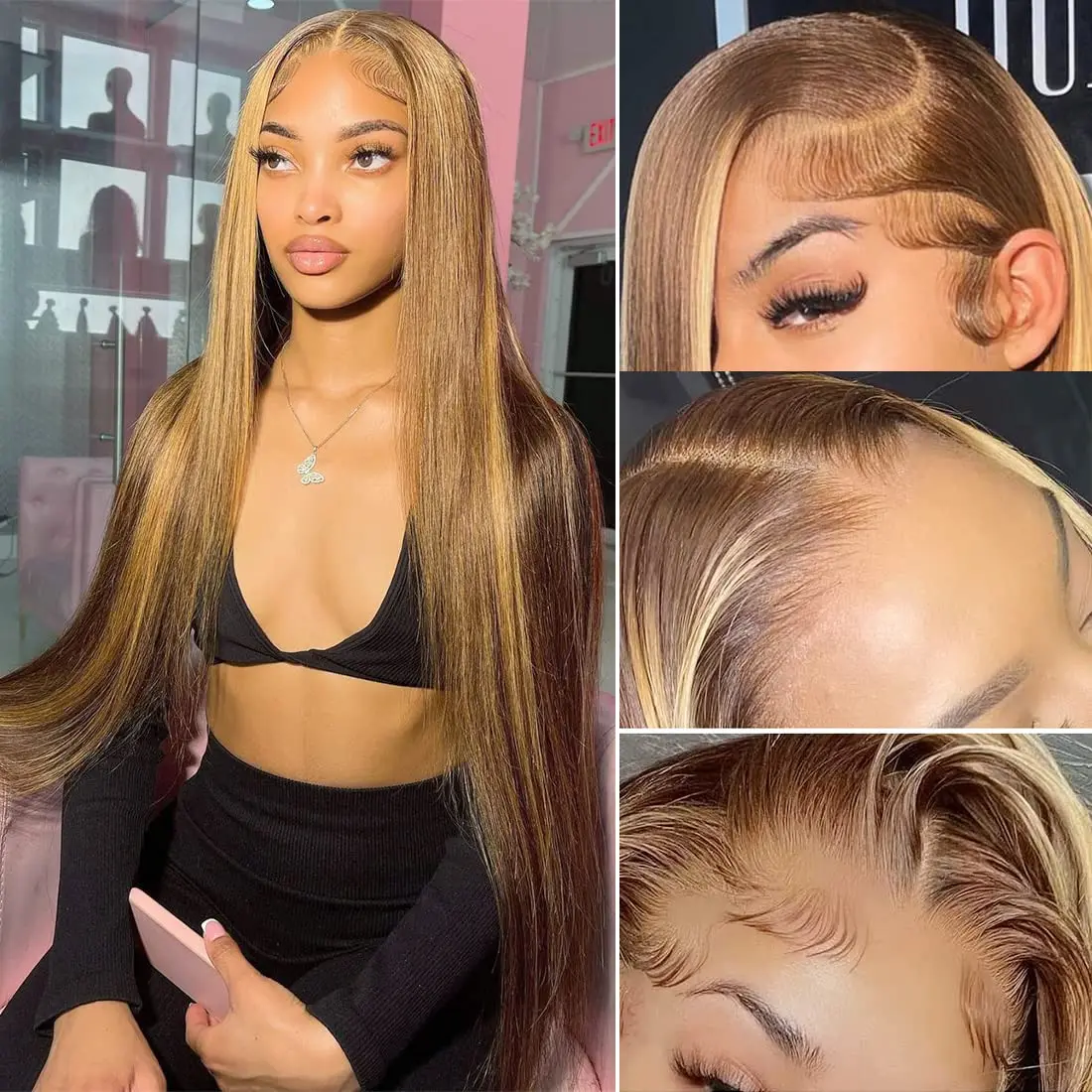 شعر مستعار بشري بدانتيل أمامي ، تمييز أمامي مستقيم ، جودة ، بني ، لون أشقر ، 13 × 6 ، P4/27