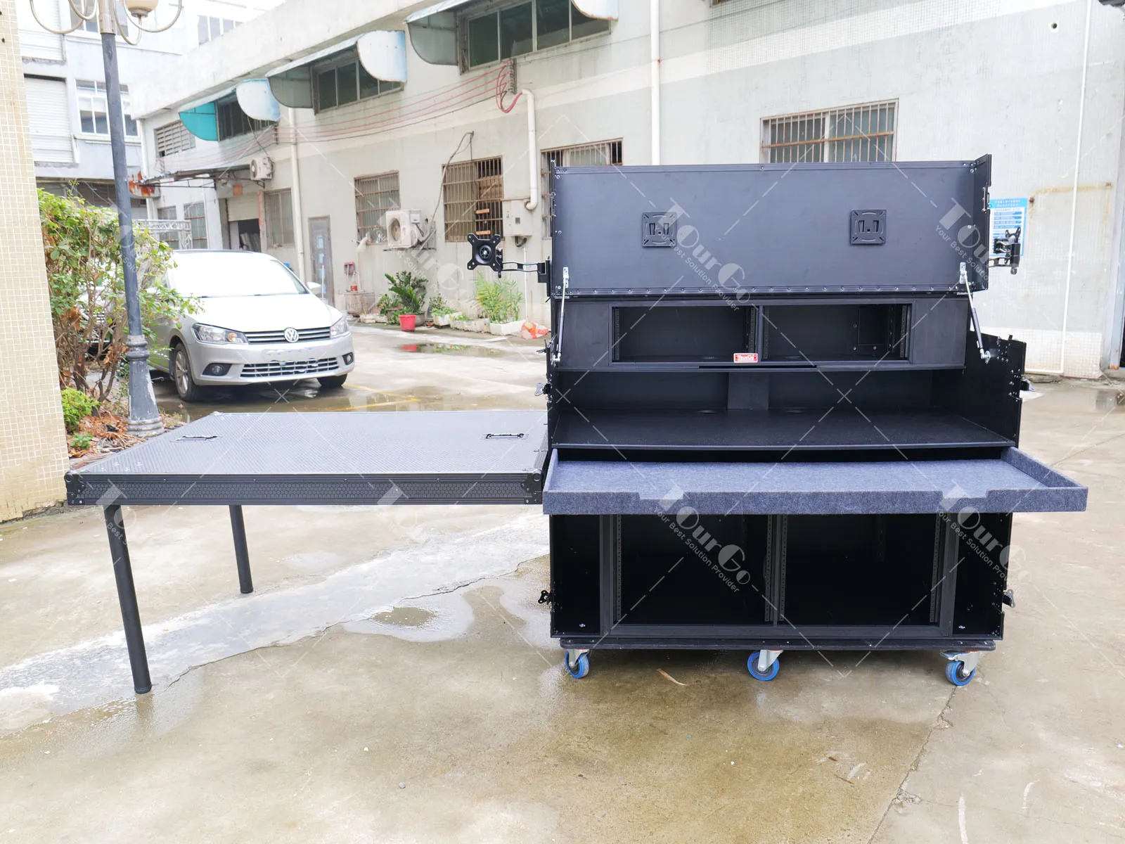 Blackmagic Mobile Studio Video Broadcast Production Cart Flight Dj Workstation Road Case with Laptop Bracket Holder Arm