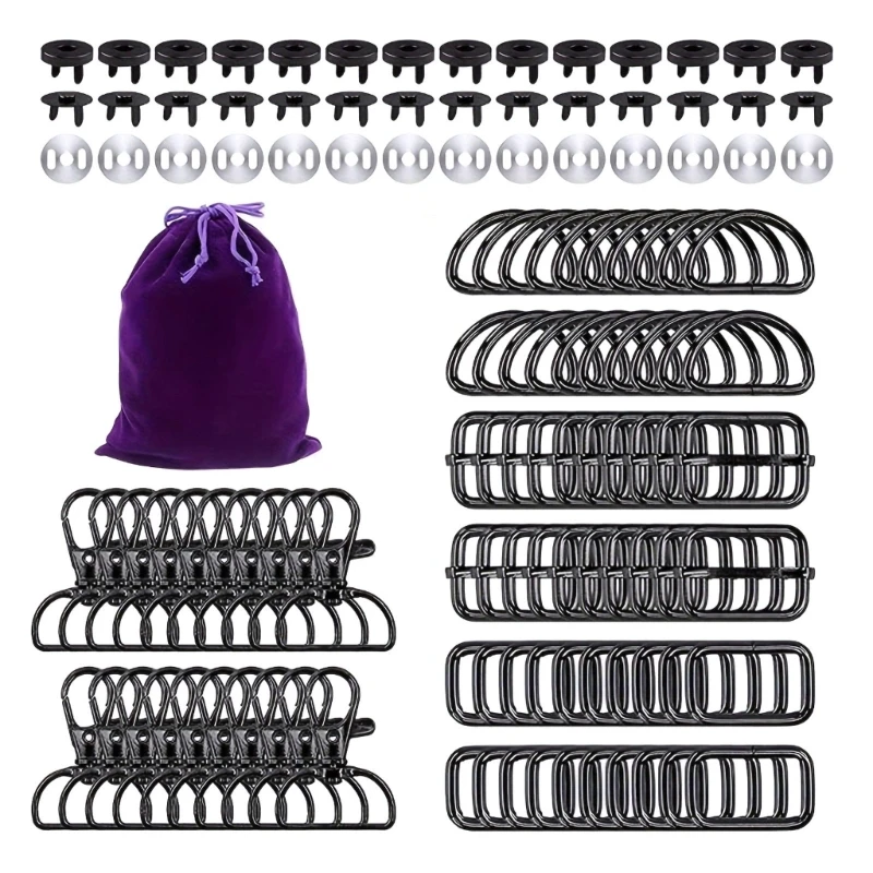 

100 Pcs Rectangle Buckles Rings Metal Hardware Buckles Set Lobster Claw Clasps