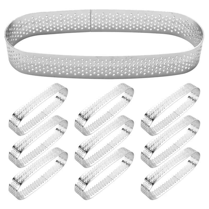 

10 Pack Oval Tart Ring,Perforated Baking Ring,Pastry Ring,Stainless Steel Cake Tart Mold Rings,Baking Tart Ring-AC08