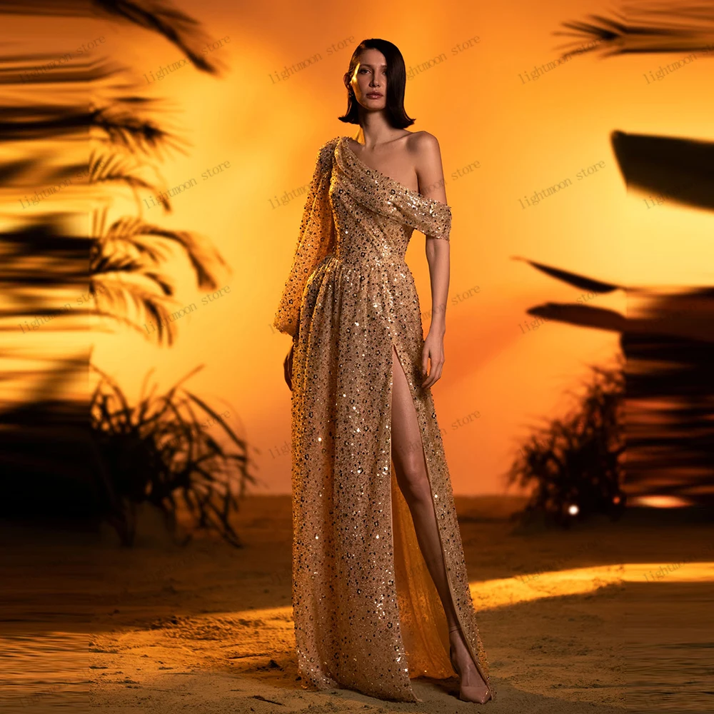 فساتين سهرة لامعة فستان حفلة موسيقية عتيق مطرز بالخرز قبالة الكتف رداء فتحة عالية Vestidos De Gala مخصص 2026