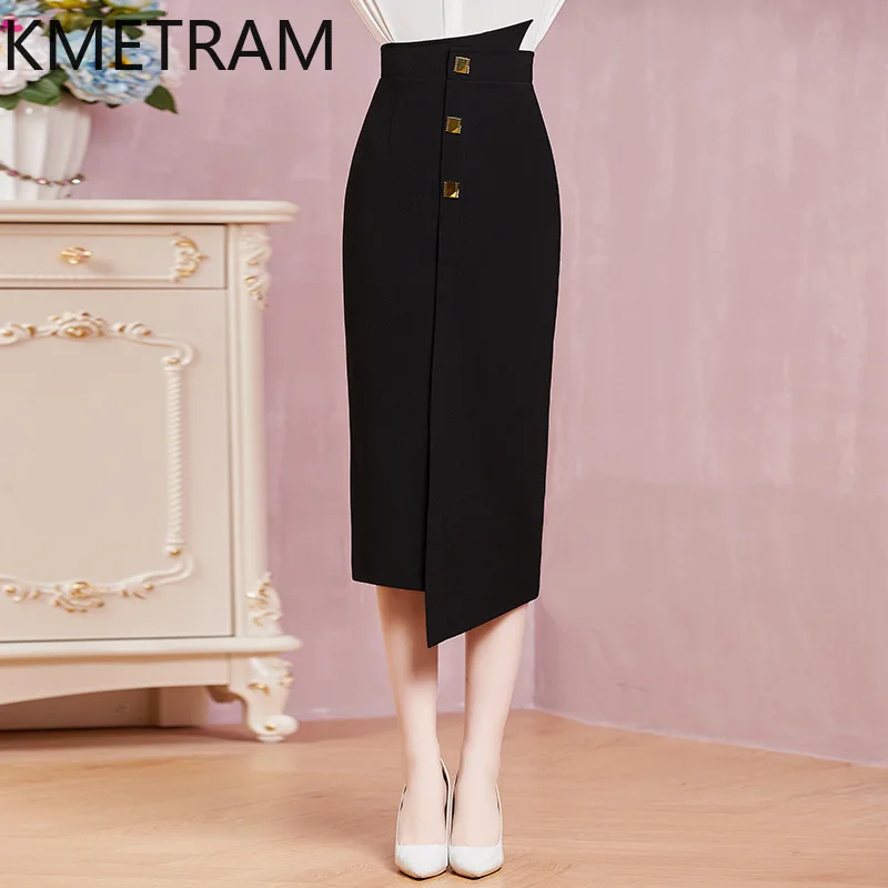 KMETRAM Premium Spring Women's Skirts Asymmetric High Waist Pencil Skirts Office Elegant Midi Skirt 2026 Woman Clothes мини юбка