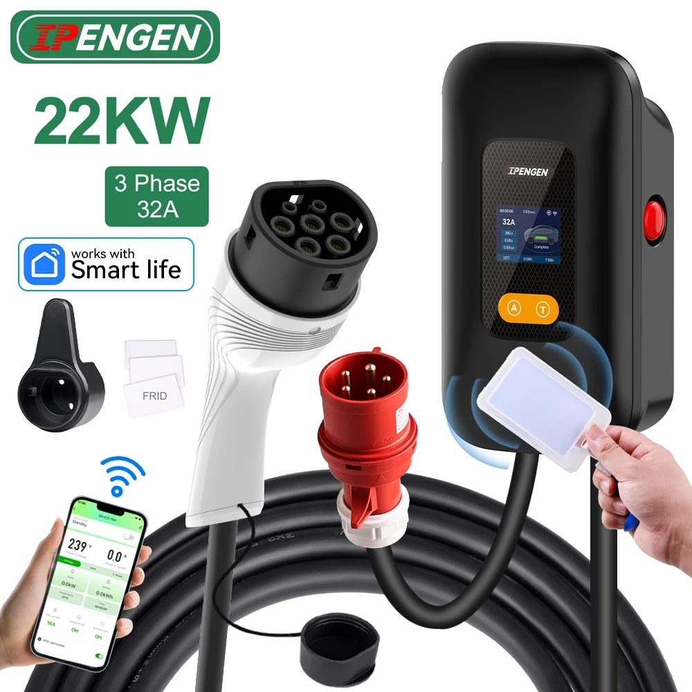 

IPENGEN Type2 EV Wallbox 5M 22KW 32A Car Home EV Wallbox Charging Station Electric Car EV Wallbox With WIFI APP Control