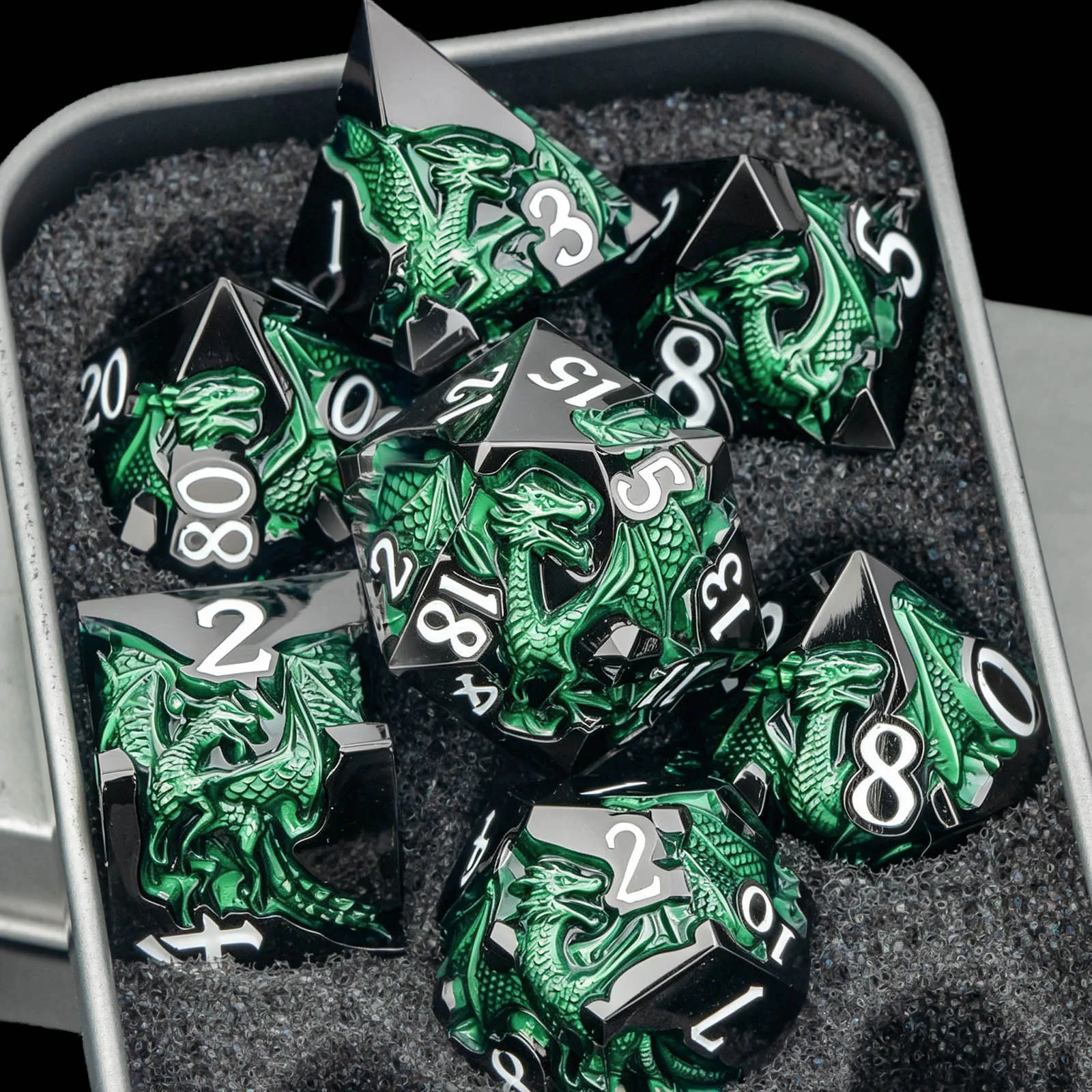 

Dungeons and Dragons Dice Set for Role Playing Game, Green Metal DND Dice Set, Prg Polyhedral D&D Dice Set D20 D12 D10 D8 D6 D4