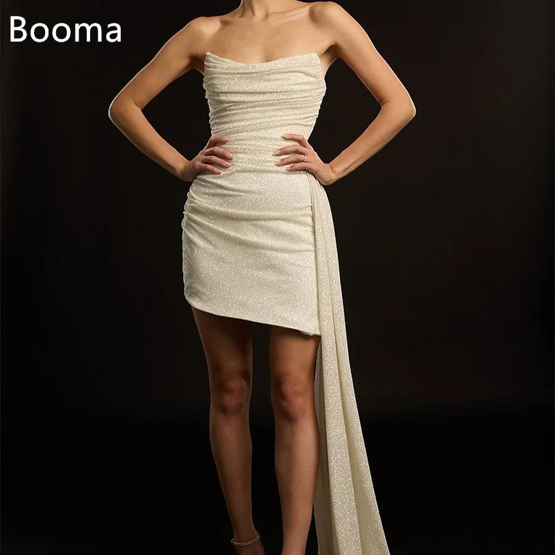 

Booma Mermaid Shiny Mini Strapless Pleat Elegant Wedding Dresses Simple Sleeveless Brides Gown Custom Made 2025
