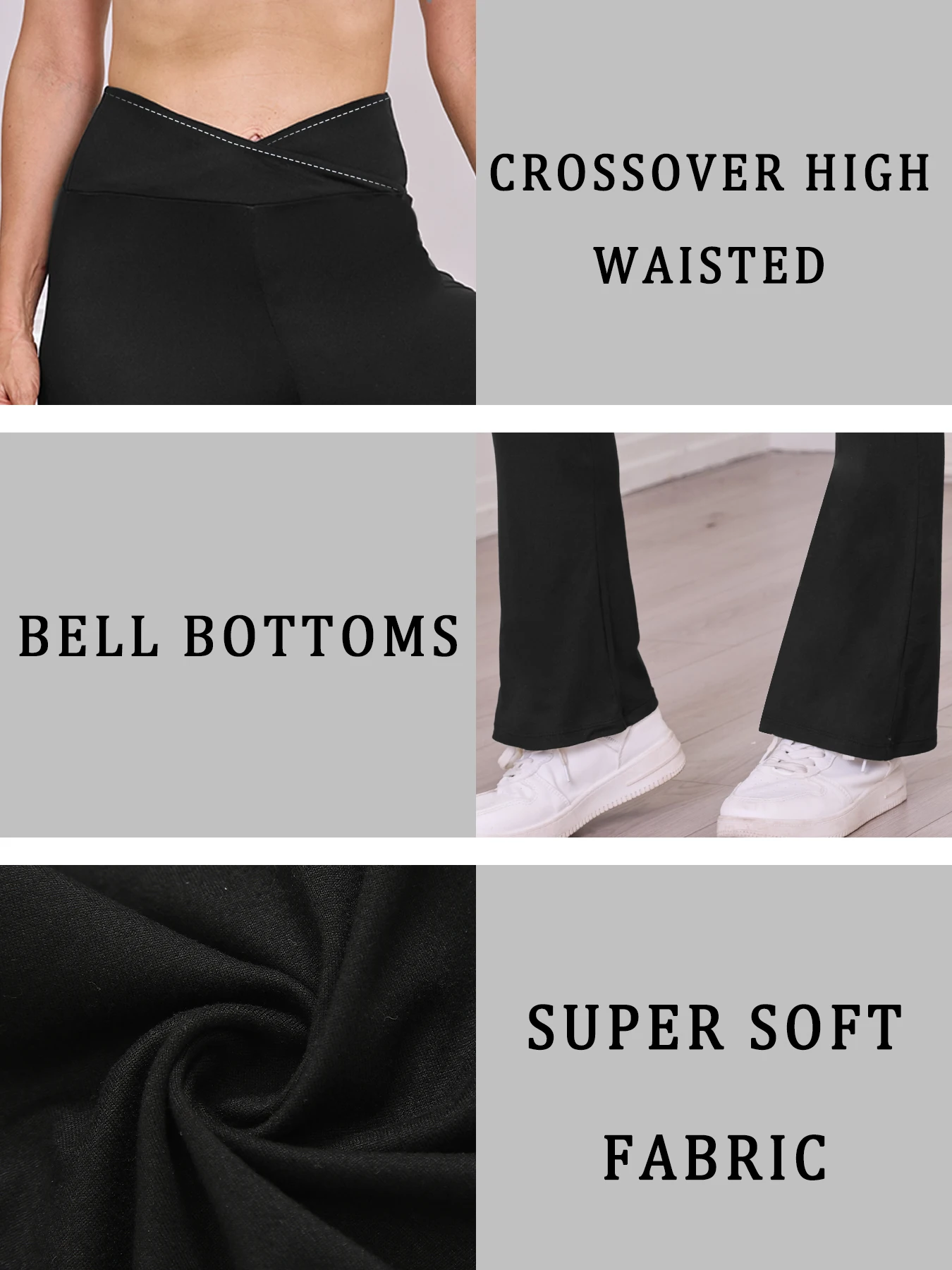 Women's Super Soft Crossover High Waisted Flare Leggings. Tummy Control Yoga Bootleg Bell Bottoms