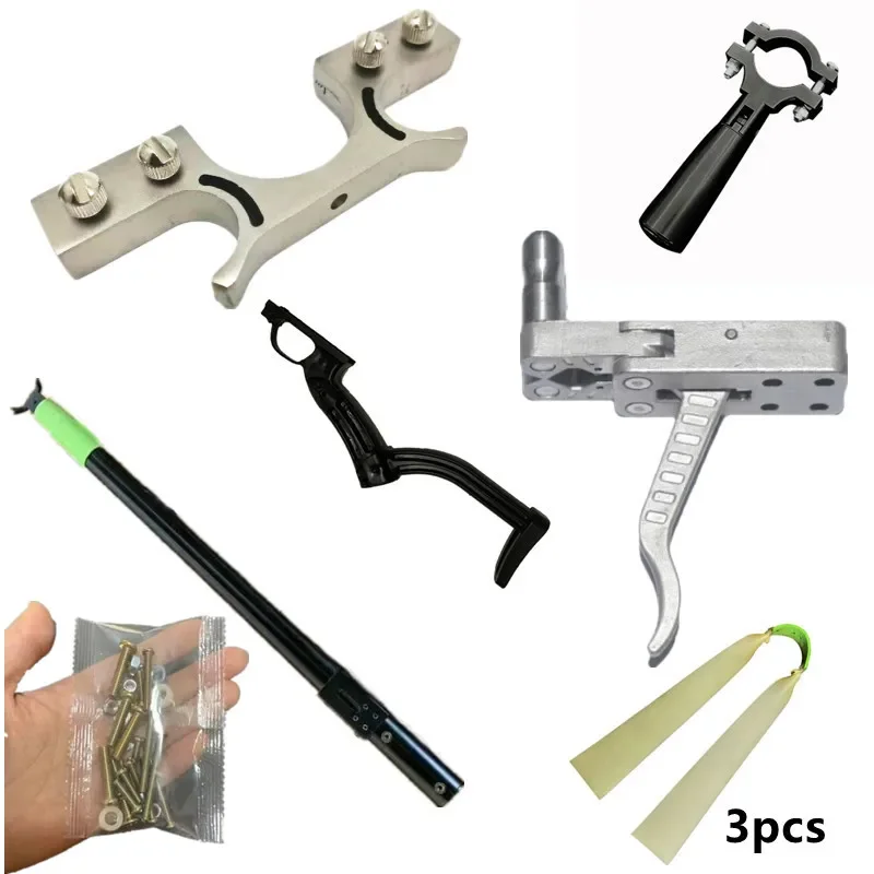 DIY High Speed Shooting Long Rod Telescopic Slingshot Flat rubber band Bow Head Powerful Hunting Slingshot Outdoor Jungle Game