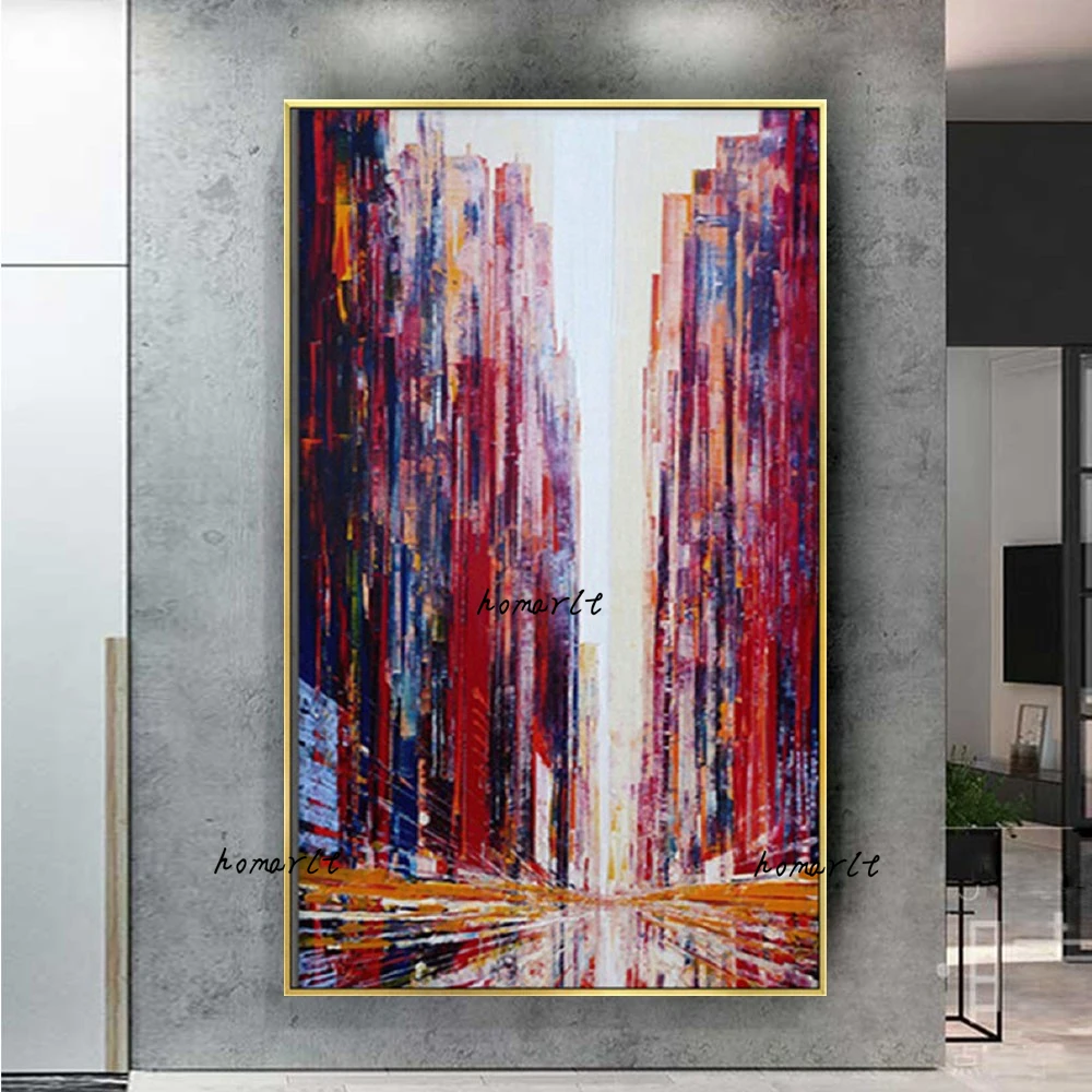 

Large Abstract Poster Figurative Image 100% Hand-Painted Building Oil Paintings On Canvas Wall Art Modern Textured Mural Artwork