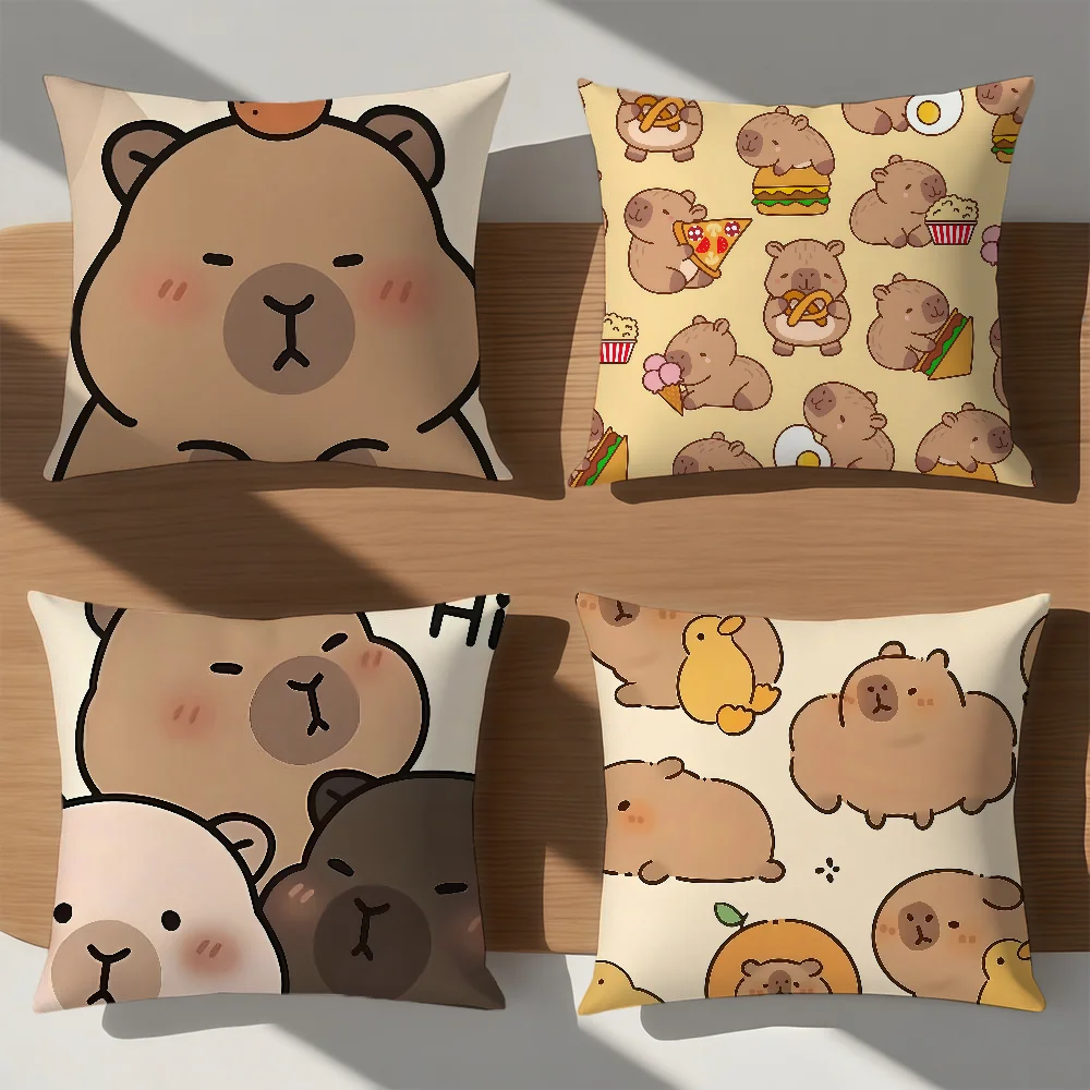 Cute Cartoon Capybara Cushion Cover For Pillow Case Sofa Bedroom Living Room Office Bedside Table Backrest Printing Square