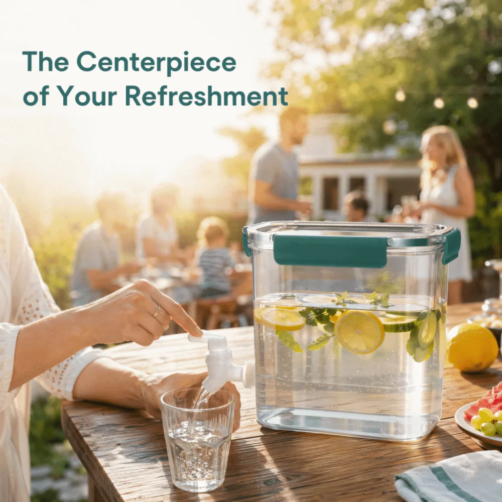 Portable Plastic Cold Water Kettle With Spigot Drink Dispenser Fruit Teapot Kitchen