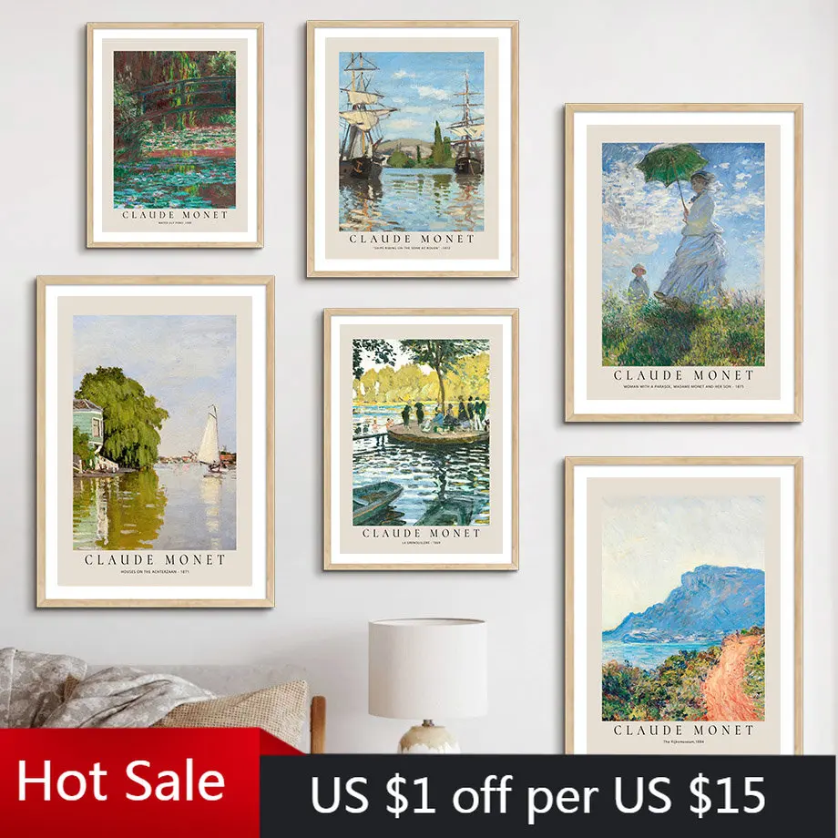 Retro Claude Monet Sea Abstract Landscape Wall Art Canvas Painting Nordic Posters And Prints Wall Pictures For Living Room Decor