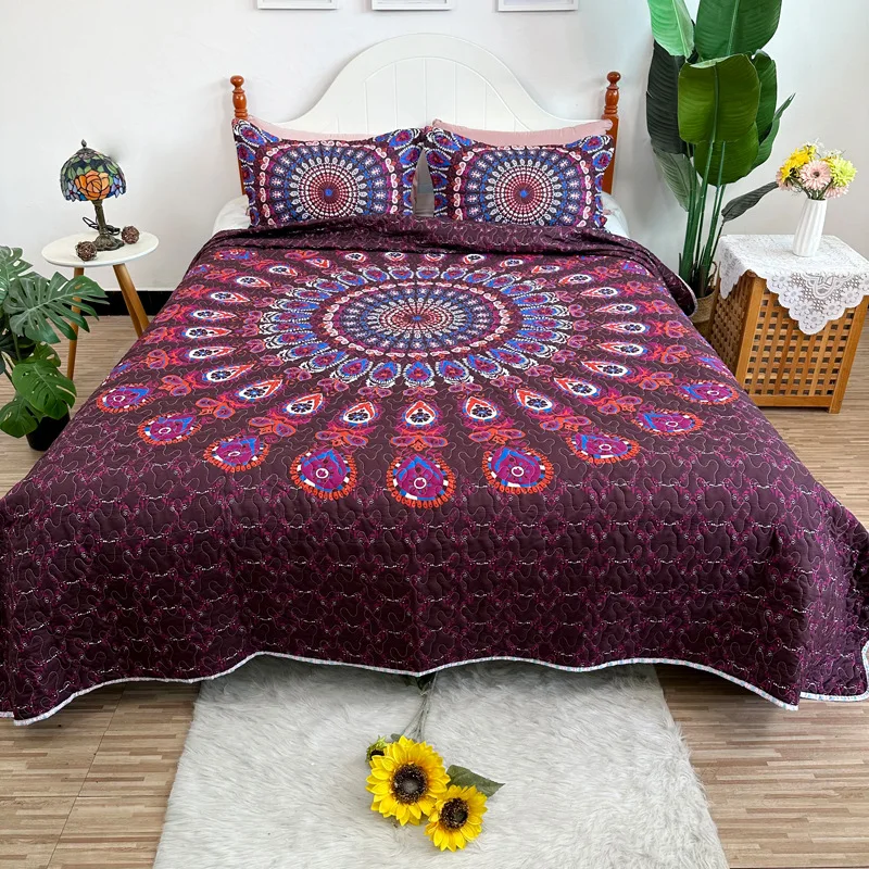 Purple Crown Digital Print 3-Piece Quilt Set Queen Size - Lightweight All-Season Bedspread | European Style Home Decor Bedding