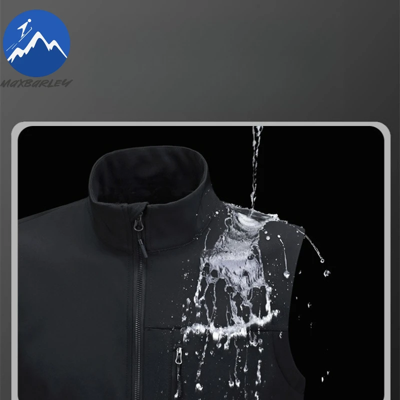 Maxbarley New Softshell Vest Mens Winter Fleece Camping Waterproof Sleeveless Jacket Fashion Hiking Gorpcore Windproof Coat