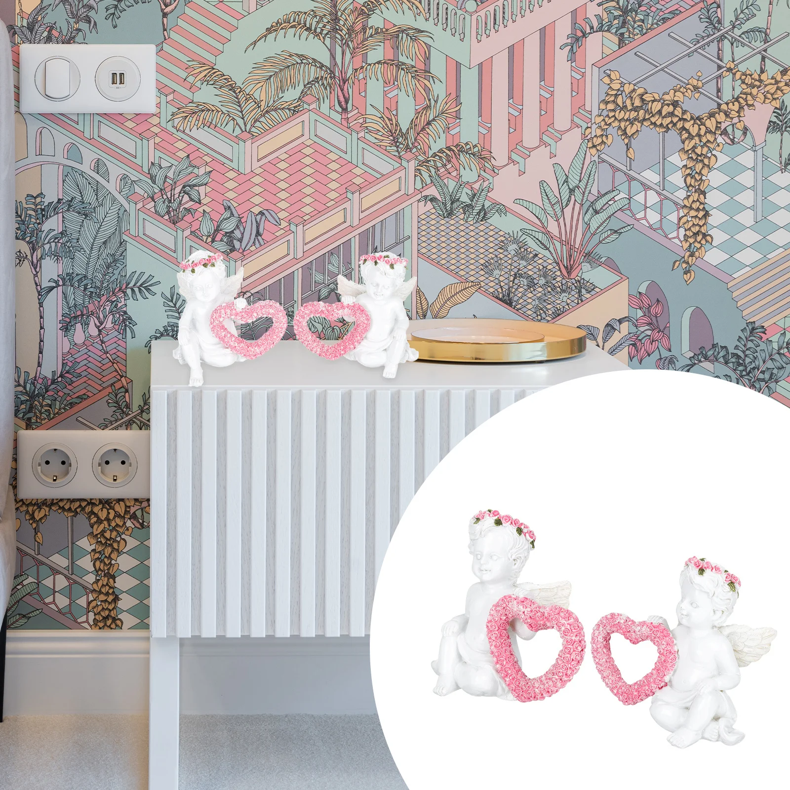 

1Pair Angel Shape Resin Decoration Creative Desktop Craft Statue for Living Room Bedroom Home Garden Interior Design