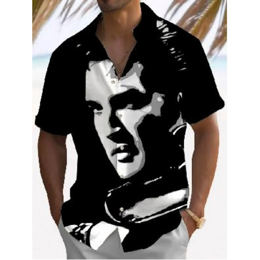 Camisa havaiana solta respirável masculina, top de manga curta, roupa de caráter, moda casual, verão, 2024