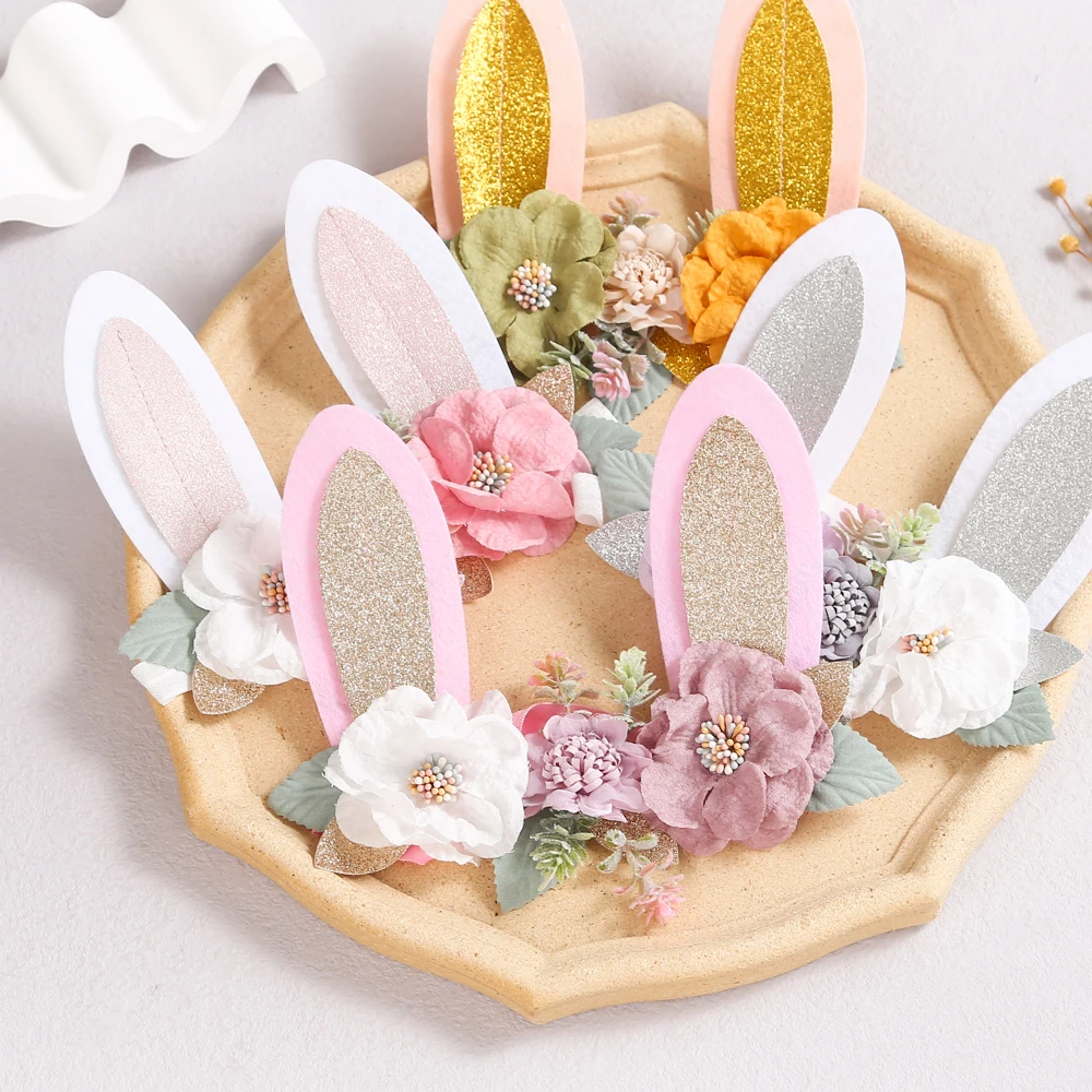 Easter Day Baby Headband Rabbit Ear Newborn Photography Props Boy Girl Nylon Hair Bands Cute Elastic Flower Party Headdress