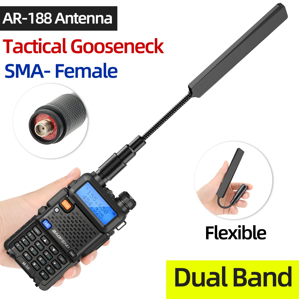 AR-3900 ABBREE Gooseneck Tactical Antenna UHF VHF SMA-Female For BAOFENG  UV-5R 5RH 21 17 13 PRO QUANSHEGN UV-K5(6) Walkie Talki