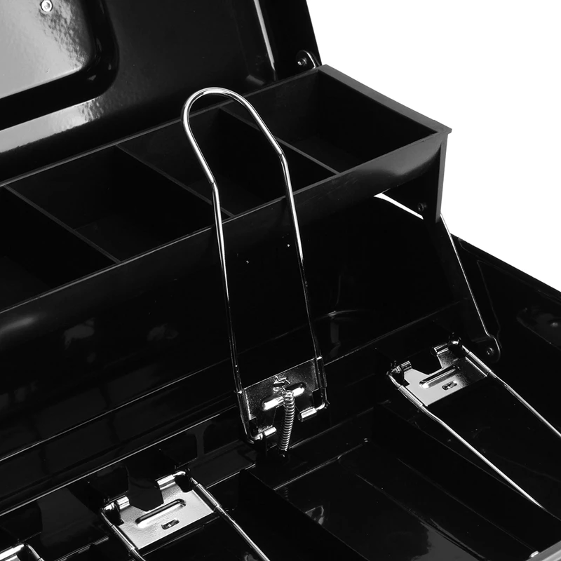 Black Metal Iron Cash Money Box Drawer With Key Lock Security Lock Layered Tray Storage For Safe Home Office Container Tool