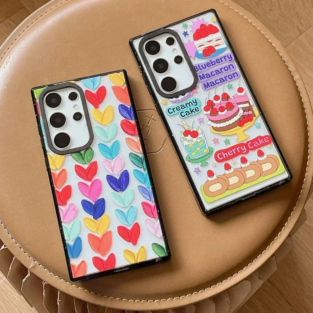 

Cake Acrylic Black Border Case for Samsung Galaxy S25 + Plus S24 S23 Ultra S25U Cover Protective Shell