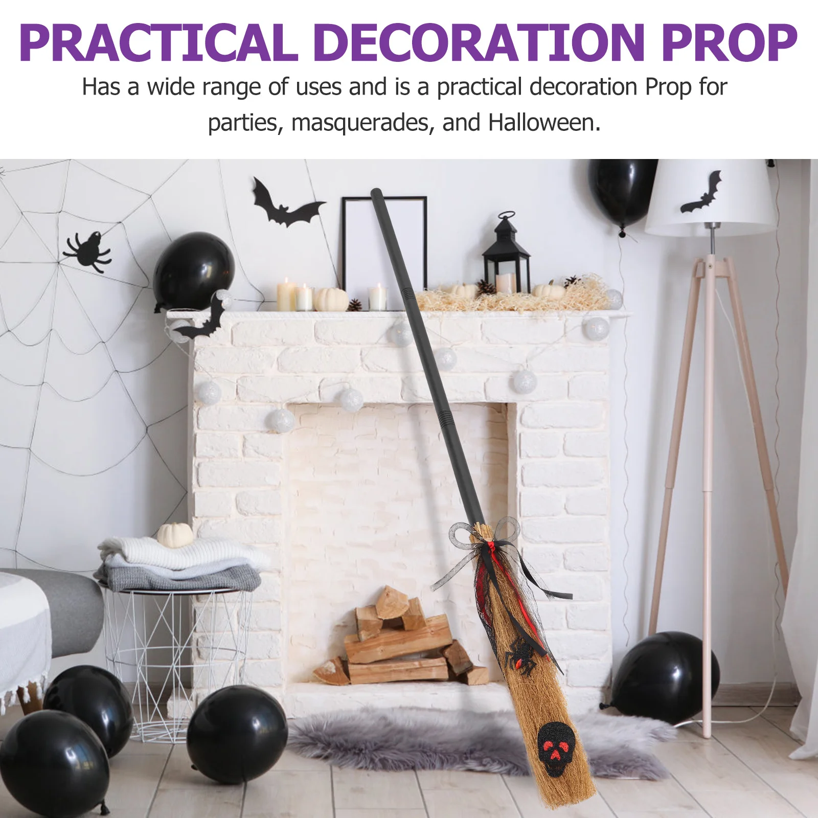 Halloween Witch Broom Flying Broomtick Prop Durable Plastic Grass Cloth Texture Unique Design for Kids Adults Cosplay Parties