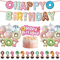 Birthday Donuts Cake Banner Happy Decoration Dining Room Cake Decoration Festival Celebration Friends Birthday Flag Ornament