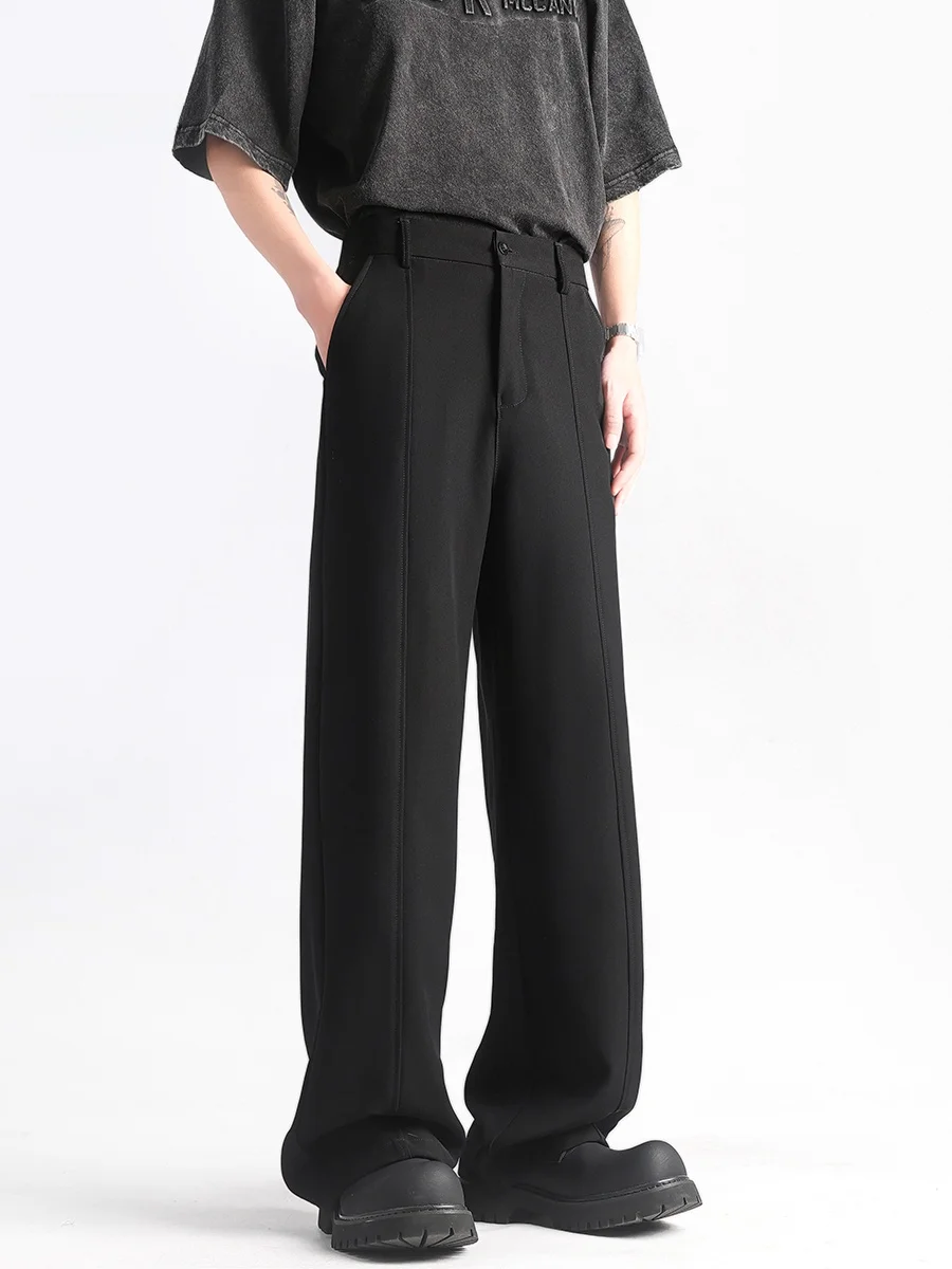 

Мужские летние повседневные брюки Bla свободного прямого кроя из ледяного шелка, струящиеся, с широкими штанинами, модные, молодежные, стильные