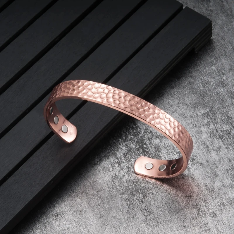 SNQP Magnetic Pure Copper Bracelets for Women Men Vintage Rose Gold Cuff Bangle Charms Health Energy Bracelet with Gauss Magnets