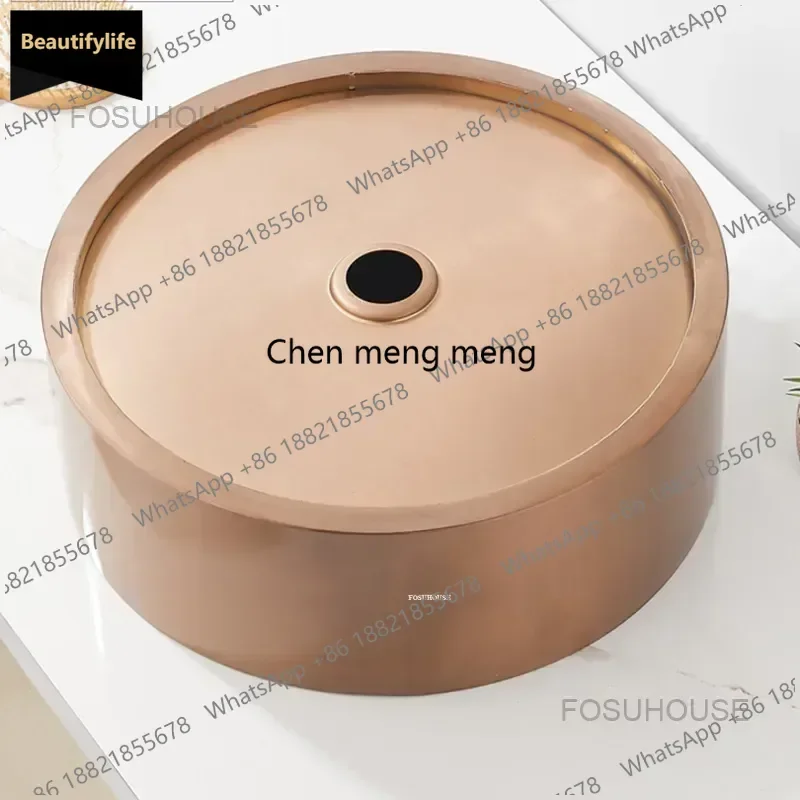 B567 Nordic Hotel Bathroom Sinks Light Luxury Round Rose Gold Wash Basin Stainless Steel Bathroom Accessories Home Kitchen Basin