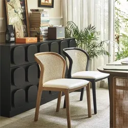 Solid Wood Nordic Design Dining Chair Rattan Backrest Can Be Used As A Home Medieval Leisure Chair Makeup Stool Or Dining Chair