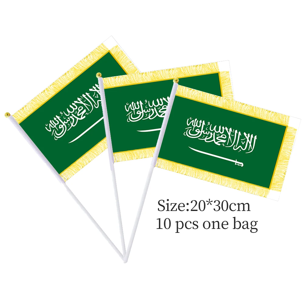 Flagnshow 100% Polyester 10 Pcs 20*30cm Saudi Hand Waving Flags