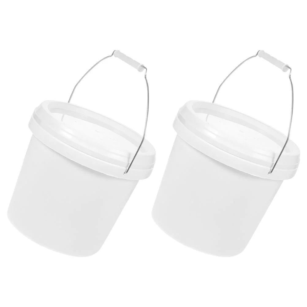 

2 Pcs Buckets White Pp Paint Favor Containers Packaging Barrel Practical with Lid 4L