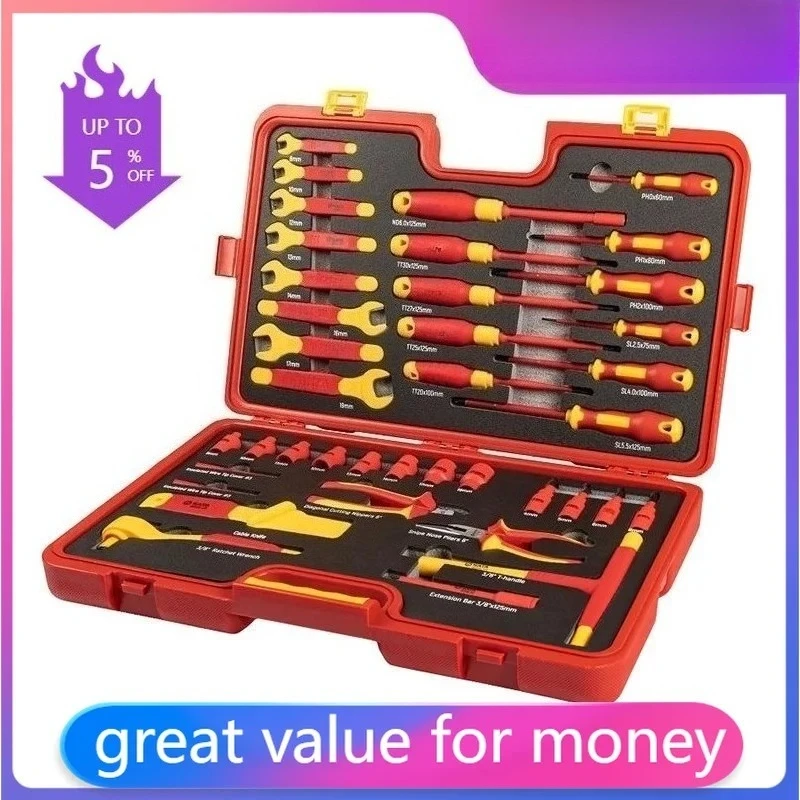 Professional 1000V Insulated EV Repair Hand Tool Set - 39 Piece Wrench Socket Screwdriver Set for Electric Vehicle Maintenance