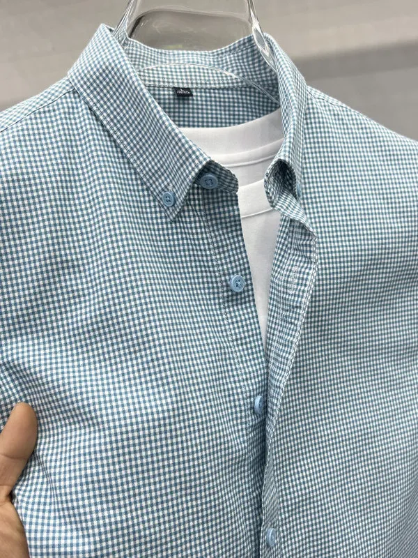 High-End Cotton Plaid Long Sleeve Shirt for Men Casual Fashion Spring New Style Iron-Free Button-Up Business Casual Shirt