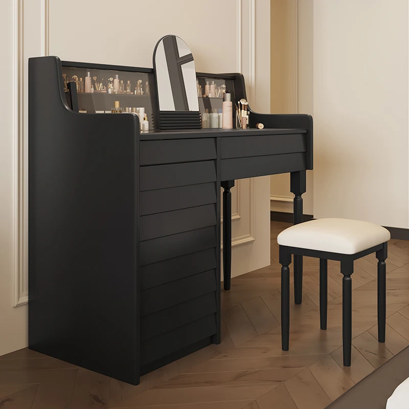 French retro dressing table, modern and minimalist black, new small unit with storage cabinet, master bedroom, solid wood