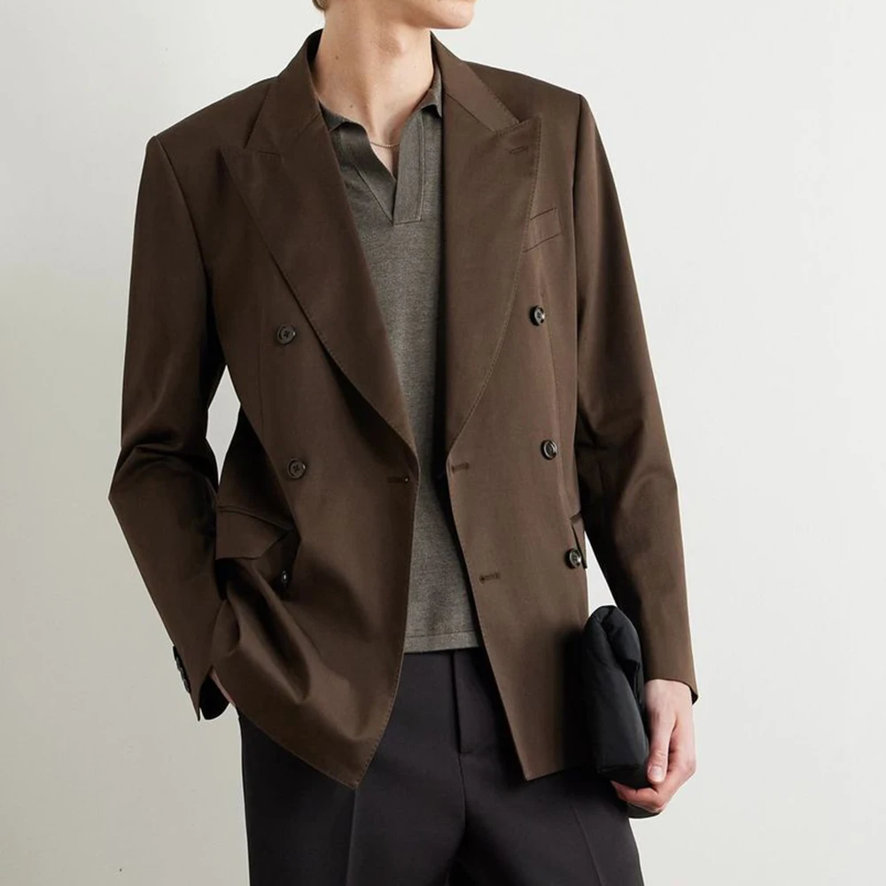 

Brown Men's Suits Fashion Business 2 Piece Jacket Pants Sets High QualityDouble- Breaste NotchLapel Loose Male Clothing Outfits