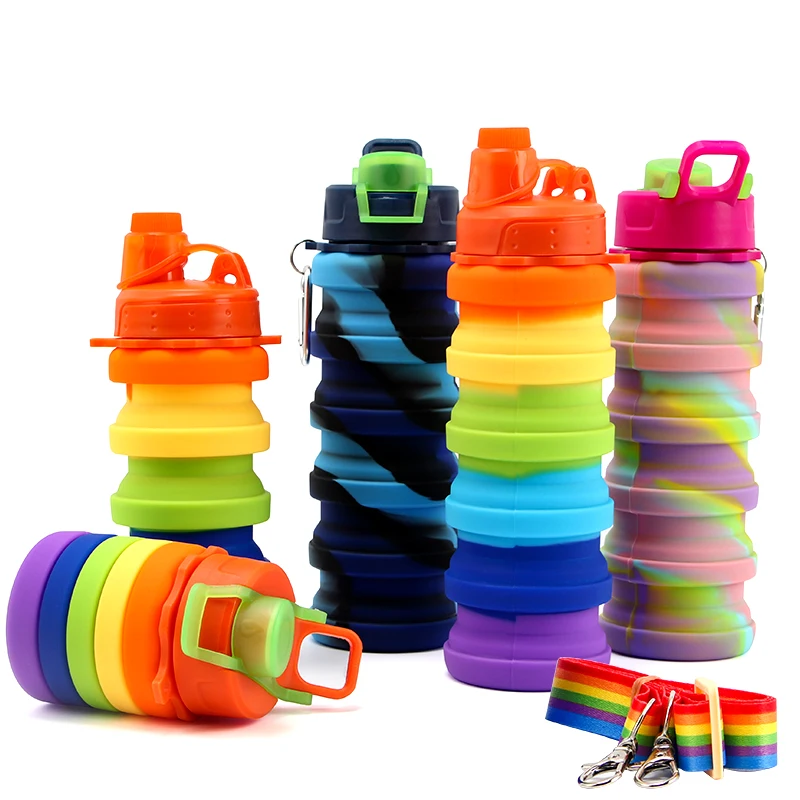 Reusable BPA-free Silicone Collapsible  Leak-Proof Collapsible Sports Drinking Bottle