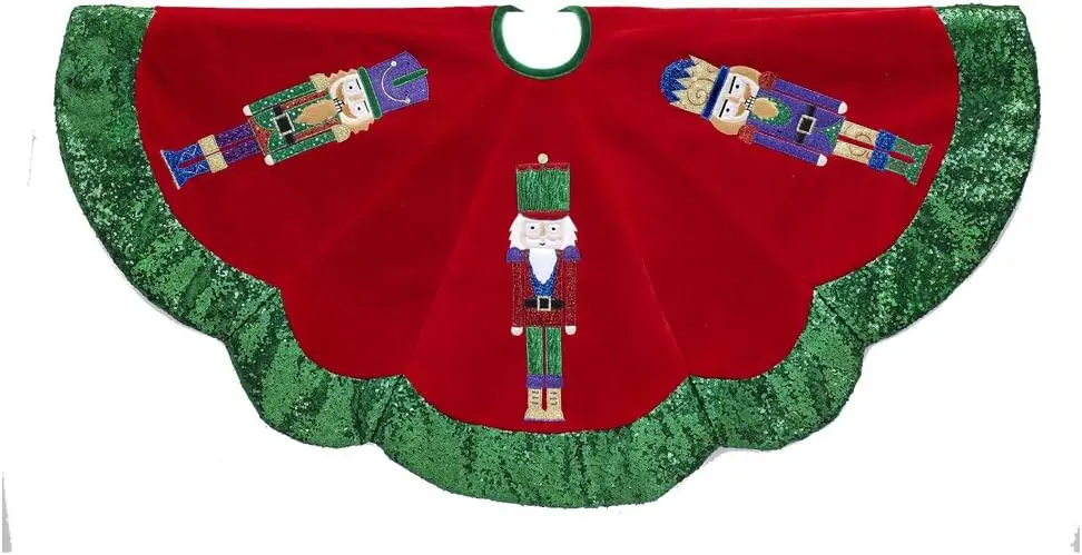 48 Inch Velvet Nutcracker Tree Skirt, Soft Velvet Christmas Tree Skirt with Nutcracker Design, 48
