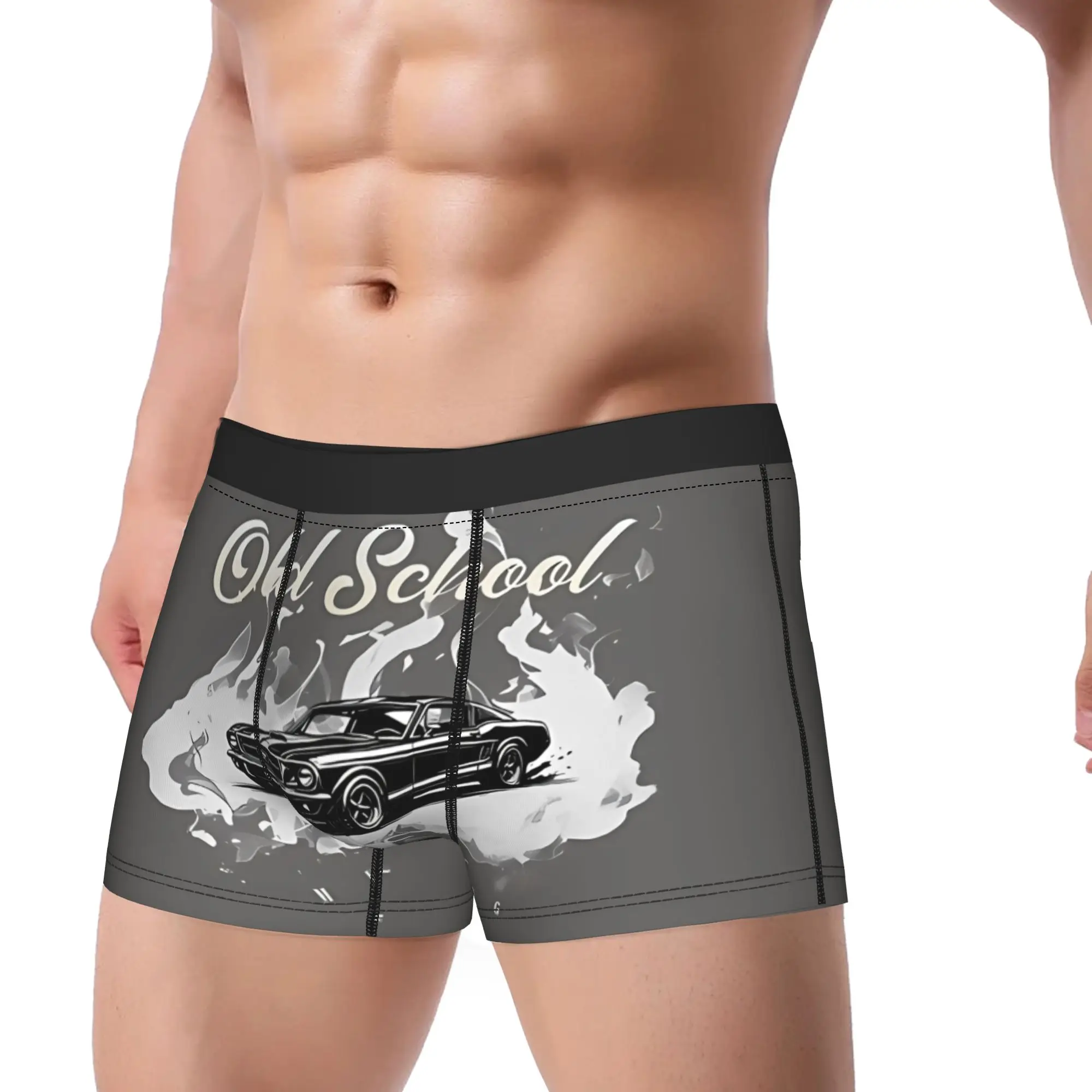 Old School Muscle Car Illustration M-Mustang Underpants Breathbale Panties Male Underwear Ventilate Shorts Boxer Briefs