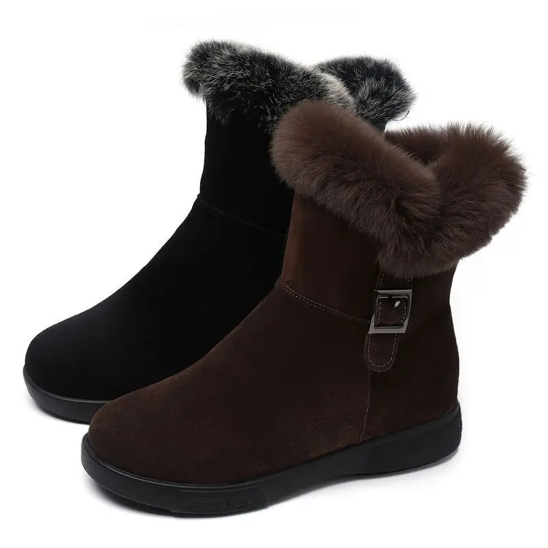 2024 Women\'s Winter Fashion Leather Warm Snow Boots with Plush Thick Soles Comfortable Non-Slip Cotton Shoes