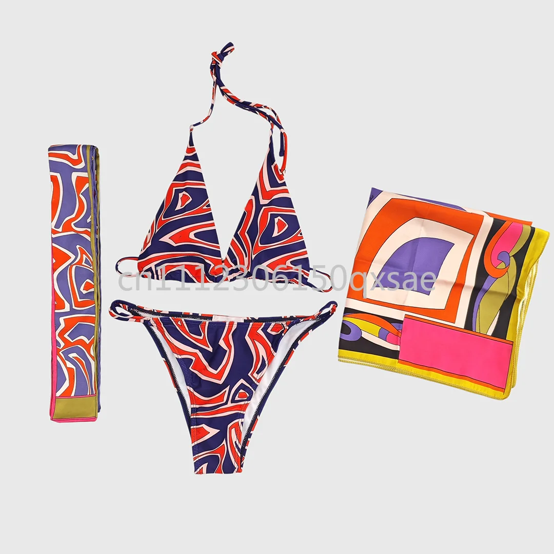 Fashion Design Women's Red Ribbon Scarf Bikini Sets with Designer Signature Letter Logo Luxury Brand Women's Swimsuits Beachwear