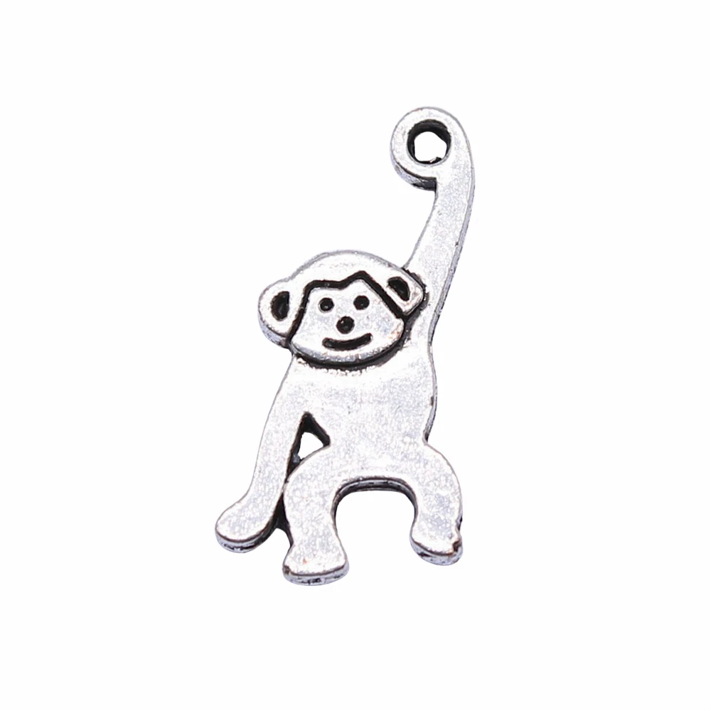 20pcs/lot 16x8mm Monkey Charms For Jewelry Making Antique Silver Color 0.63x0.31inch