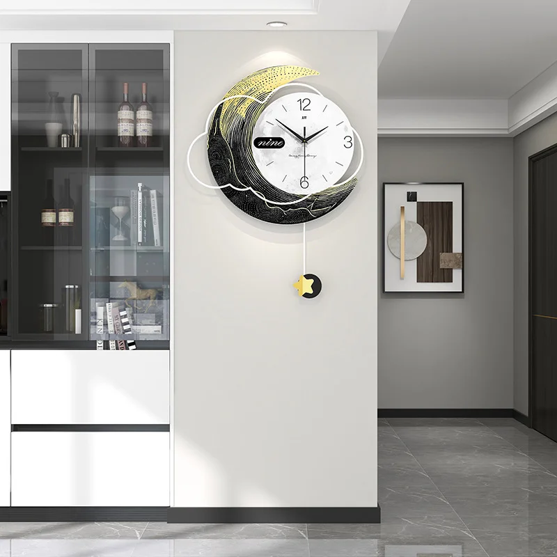 Living room wall clock, home fashion new creative clock, dining room wall hanging star and moon decoration, no punching clock