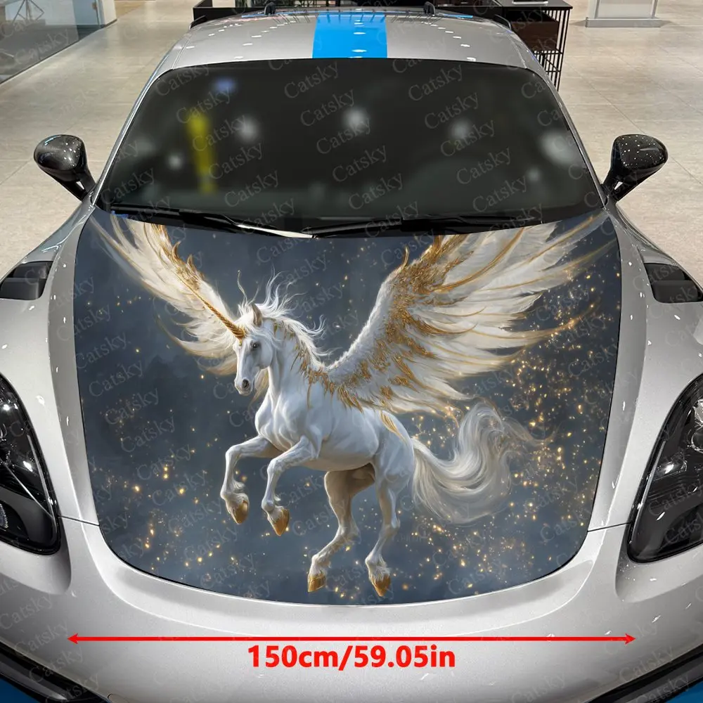 Golden Winged Unicorn Car Hood Stickers, Waterproof And Wear-resistant Decorative Stickers, Suitable For Various SUV Models, PVC