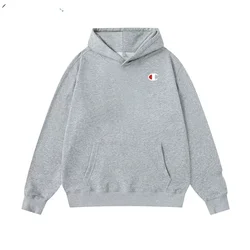 Champion Hooded Pure Cotton Hoodie Men's American Loose Oversized Solid Color Long Sleeved High-quality Pure Cotton Jacket Hoodi