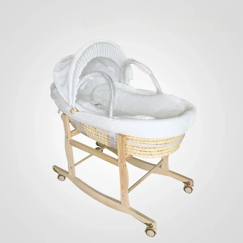 Woven Baby Cradle Bed Baby Carrying Basket Car Carrying Baby Basket Portable Newborn Handheld Sleeping Straw Woven Basket