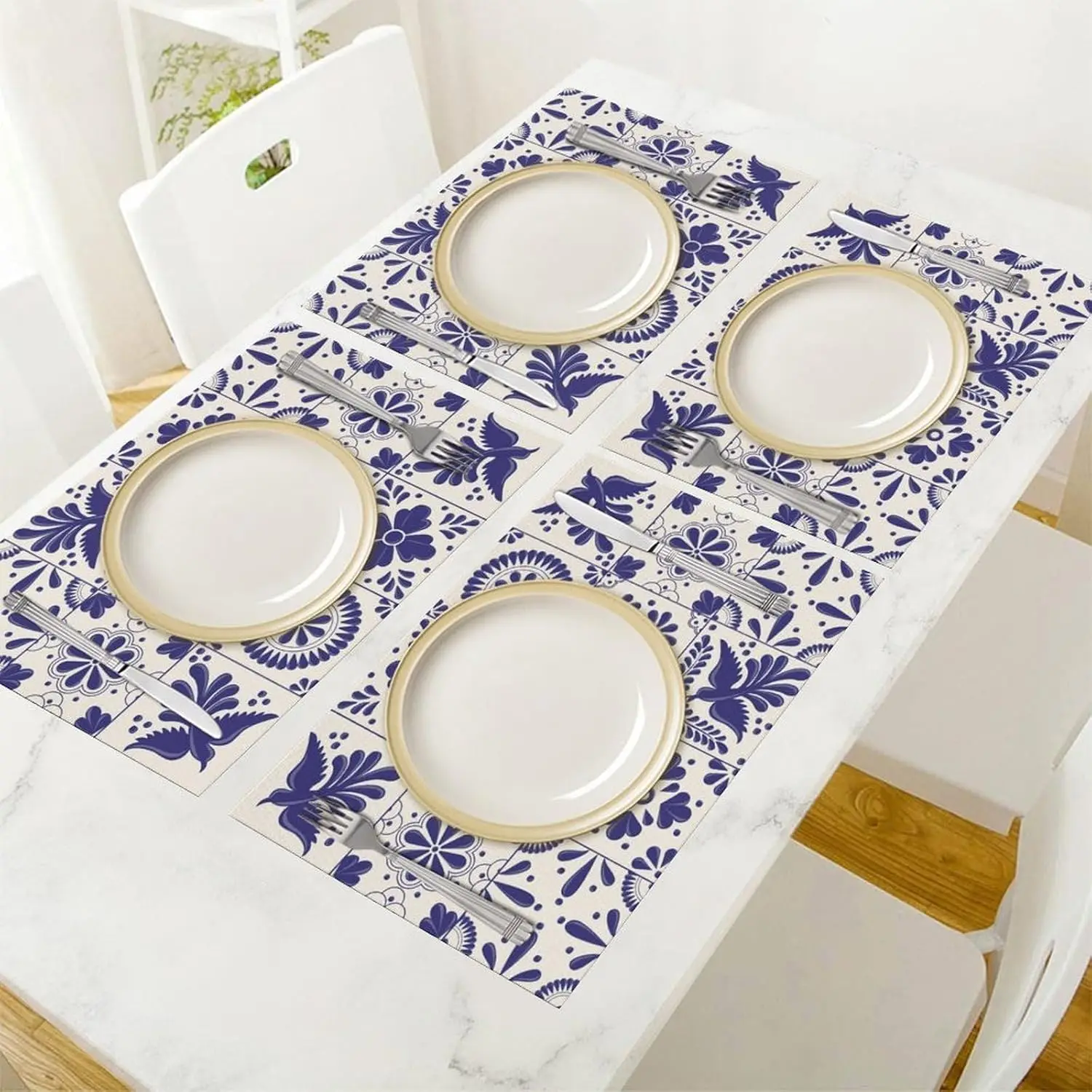 Ceramic Tile Pattern Placemat, Washable, Home Dining Table Mat