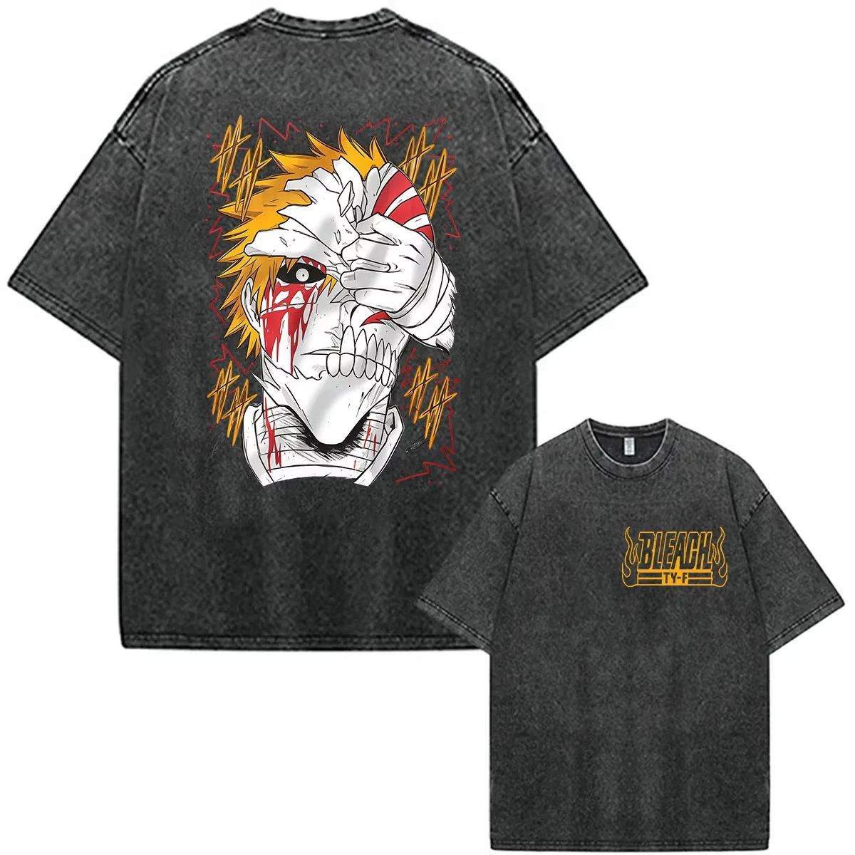 BLEACH Graphic T Shirts Vintage Washed Men Women Short Sleeve T-shirt Oversized Unisex Trendy Cotton high quality Couples soft